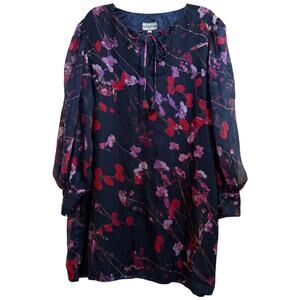 Vintage Sue Sartor Black & Red Floral Sheer Long Sleeve Mini Dress - XL